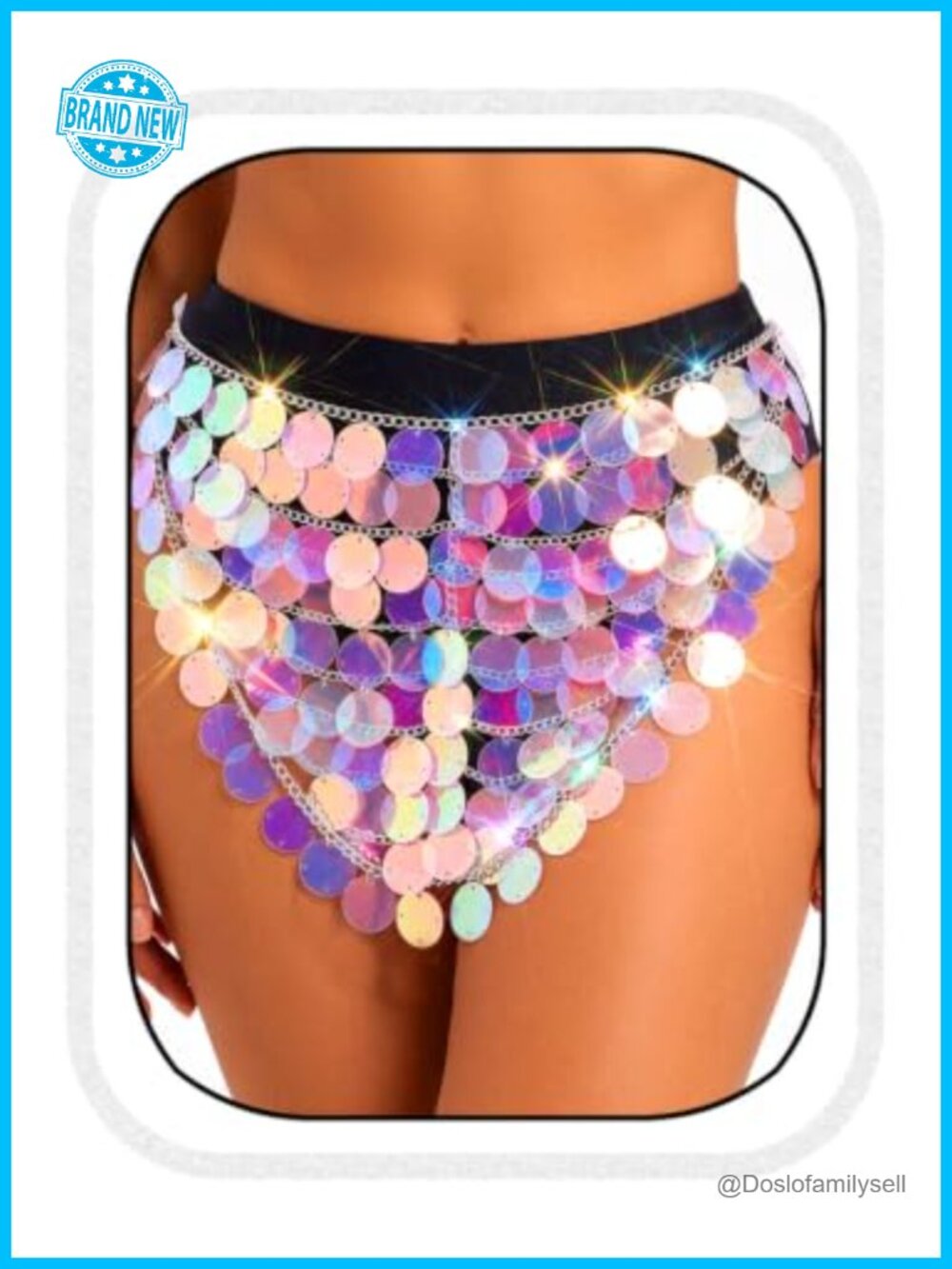 Light Up Sequin Mermaid Body Chain Sparkly Waist Rave Jewelry